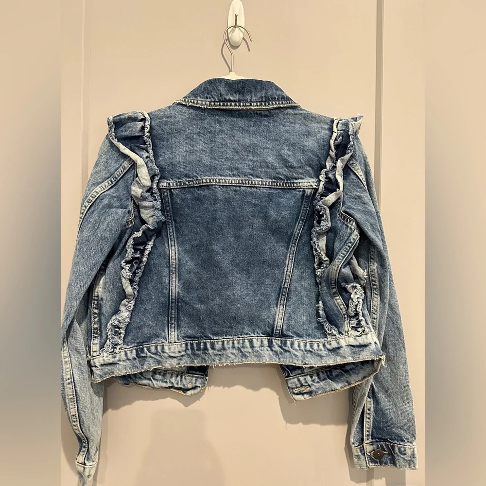Zara Ruffle Denim Jacket Small - Picture 2 of 3